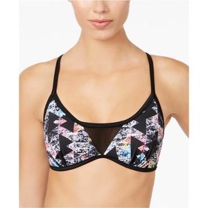 Hula Honey NEW Brick Mesh Insert Geometric Printed Bikini Top Tie Strappy Swim